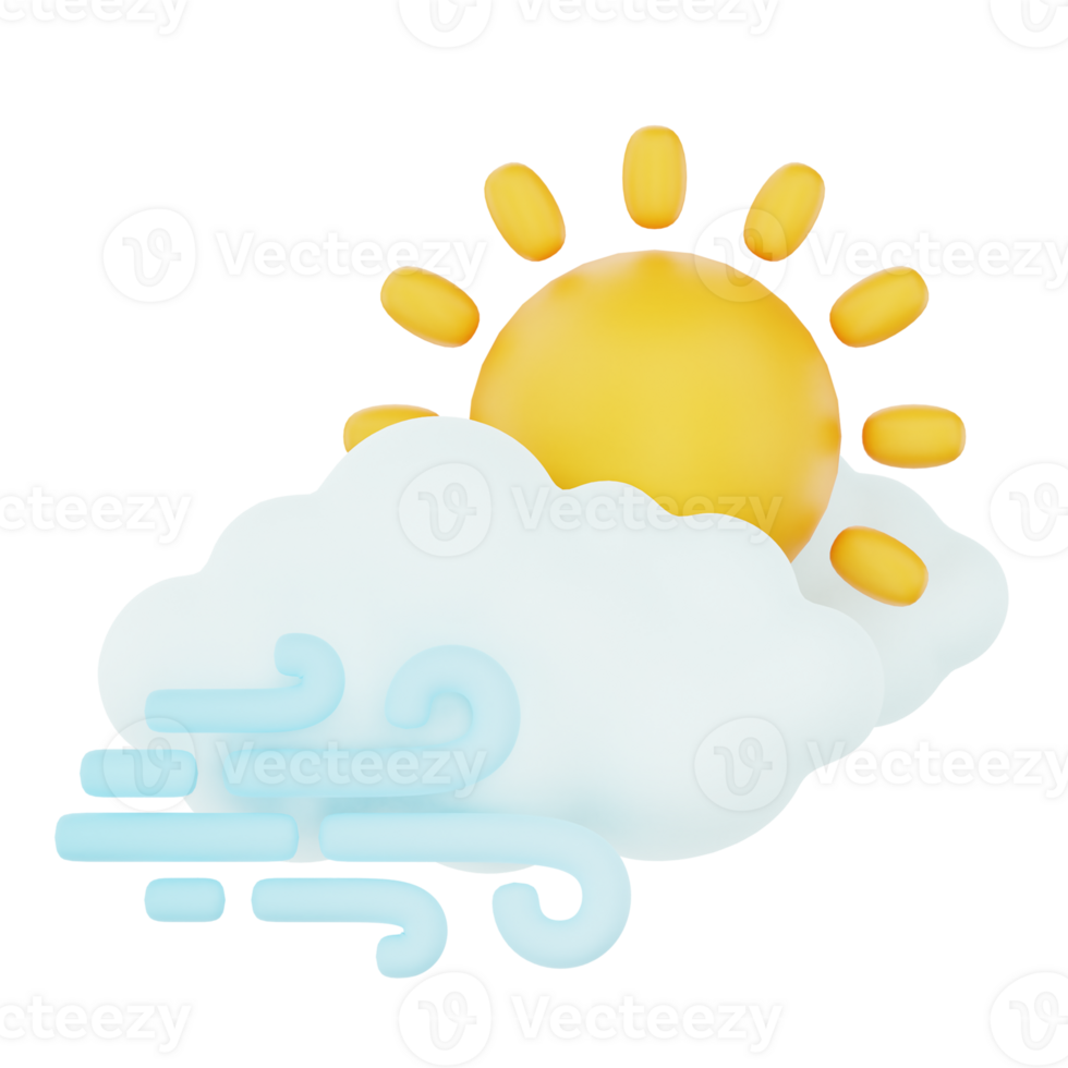 Windy cloudy day 3d render weather icons set png