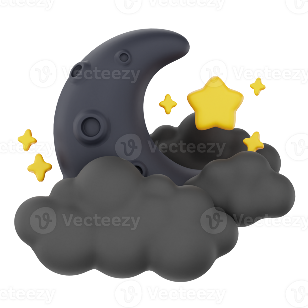 Cloudy moon night with stars 3d render weather icons set png