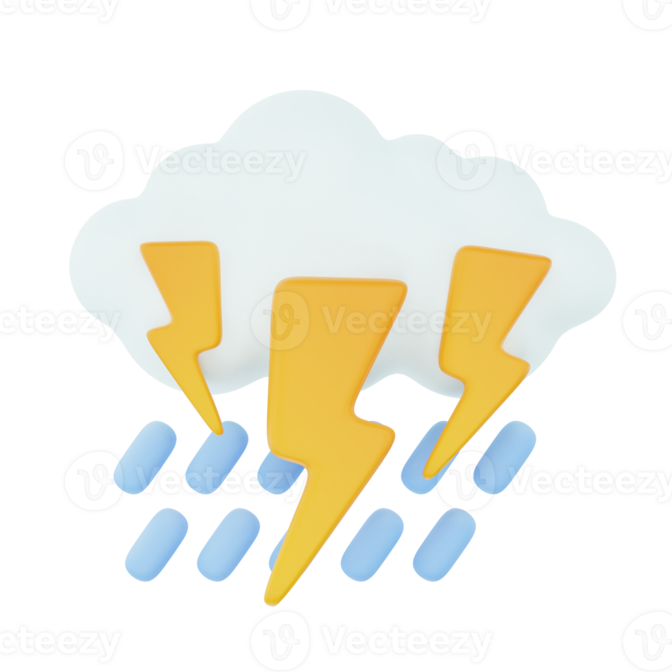 Cloudy day thunderstorm rain 3d render weather icons set png