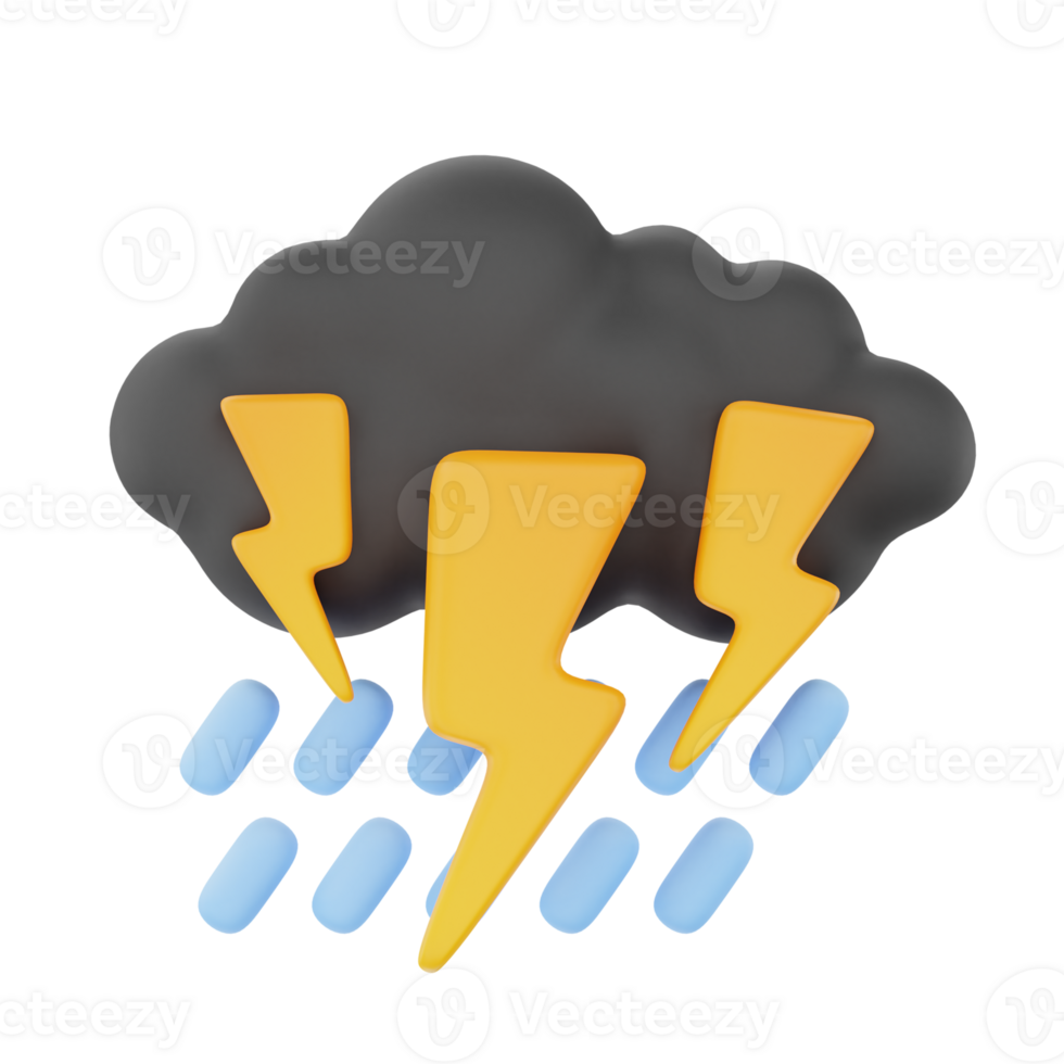 Cloudy night thunderstorm rain 3d render weather icons set png