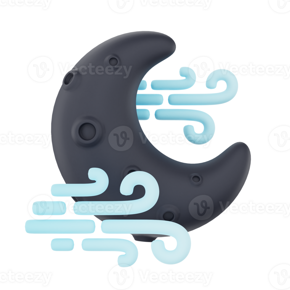 Windy night without cloud 3d render weather icons set png