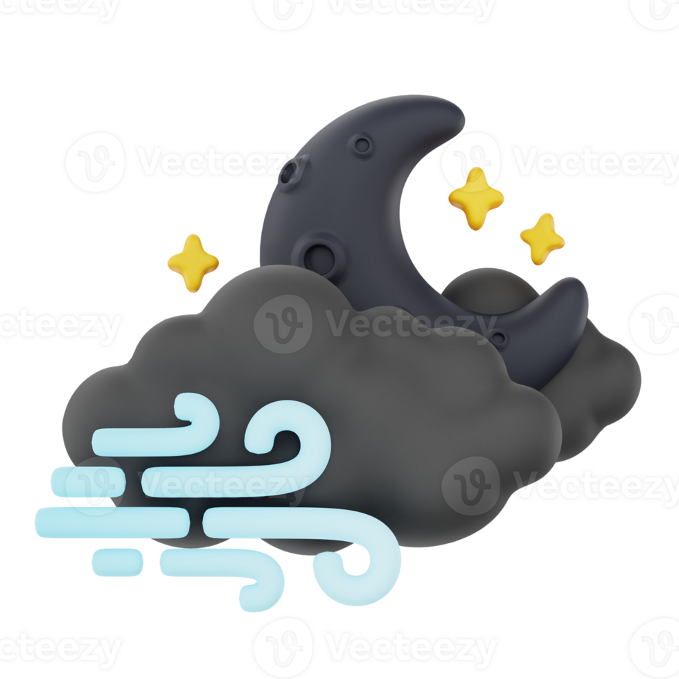 Windy cloudy night 3d render weather icons set png