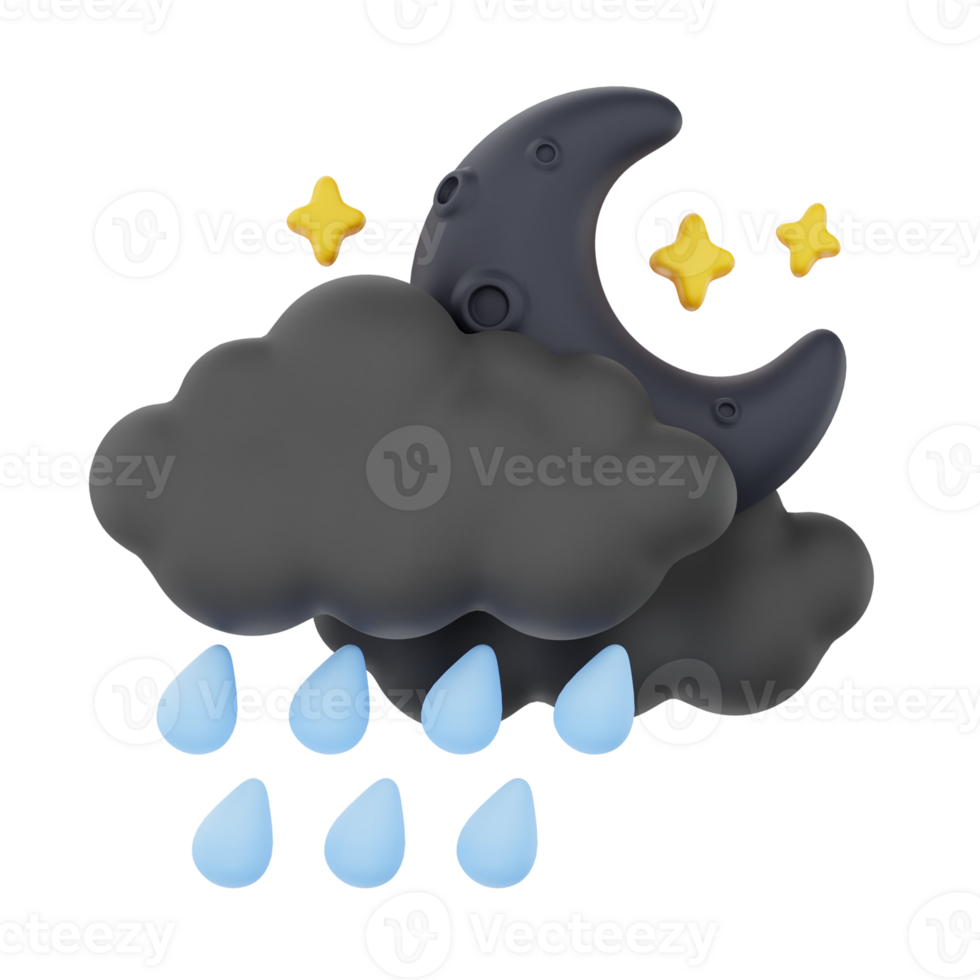 Cloudy drizzling night 3d render weather icons set png