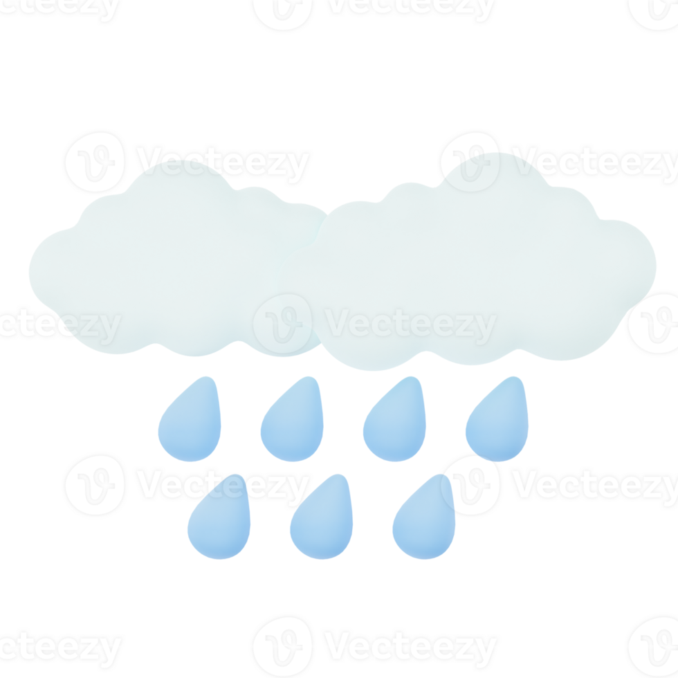 Cloudy drizzle 3d render weather icons set png