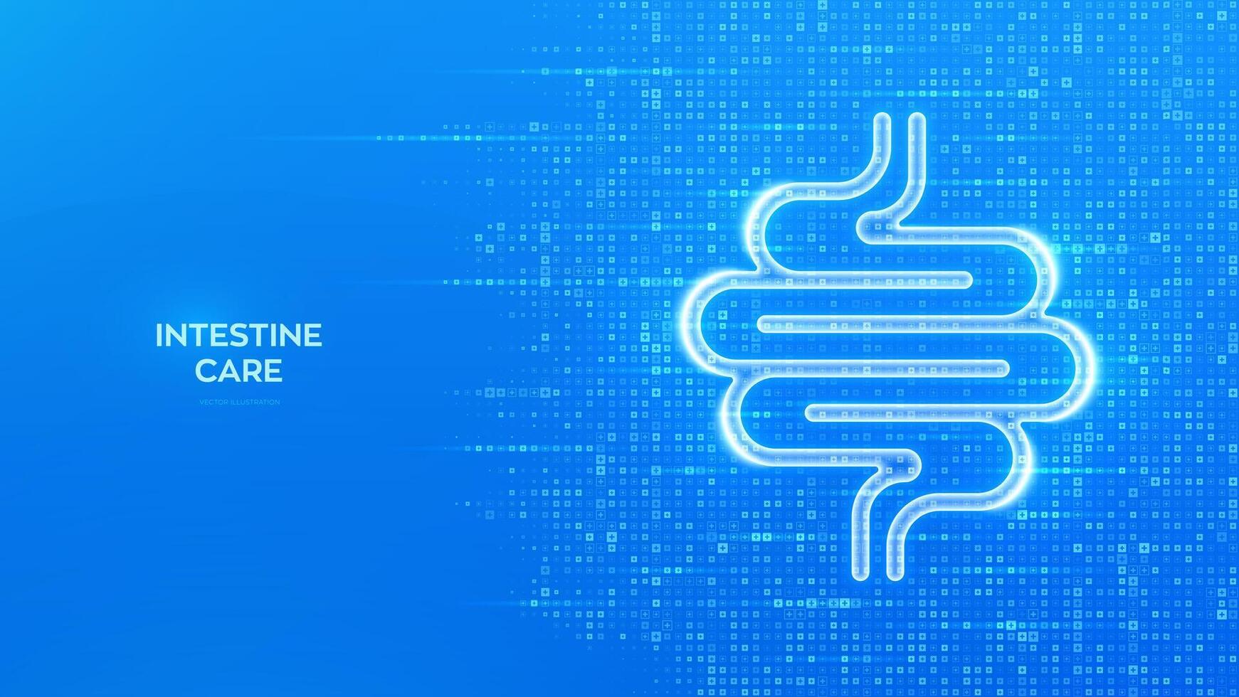 Intestine icon. Intestine health. Diagnosis, treatment of the bowel. Intestinal inflammation, colitis, dysbacteriosis. Blue medical background made with cross shape symbol. illustration. vector