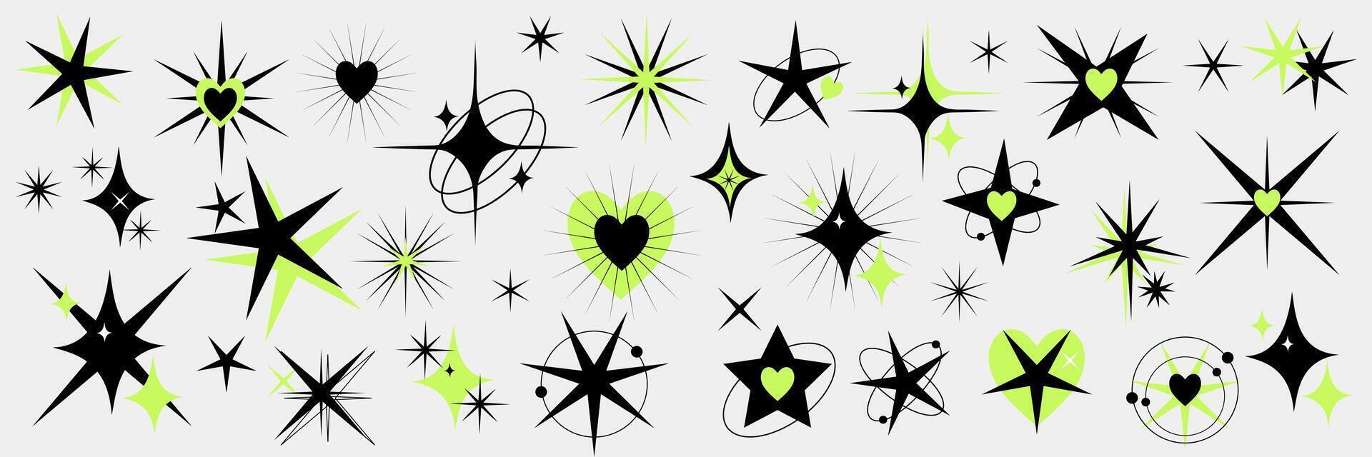 Y2k star icon set.Cute magic shiny element. starburst and retro futuristic graphic ornaments for decoration. illustration vector