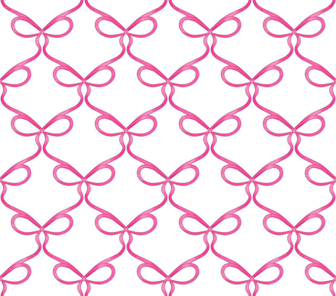 Cute coquette pattern seamless pink ribbon bow isolated on white background. illustration. vector