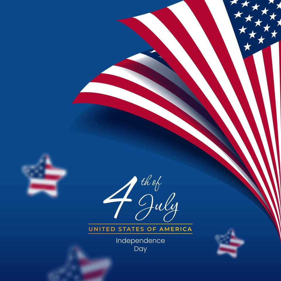 USA 4th July independence day social media square banner with flags and stars design vector
