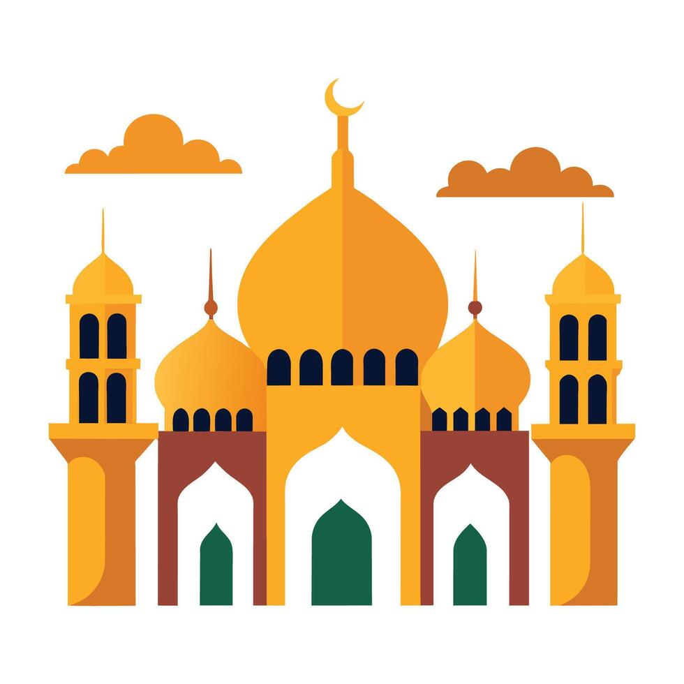 Islamic Mosque Silhouette with Gradient Color. Ramadan Kareem Mosque on White Background vector