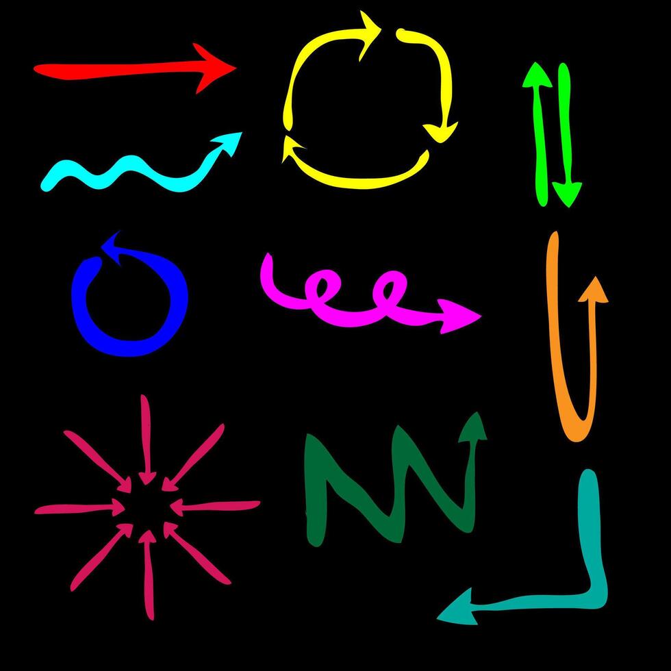 Set of multi-colored arrows on a black background vector