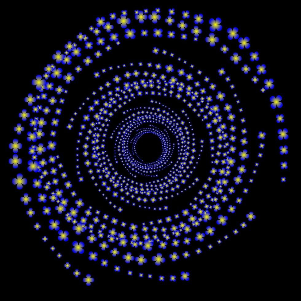 Spiral in the form of blue flowers on a black background vector