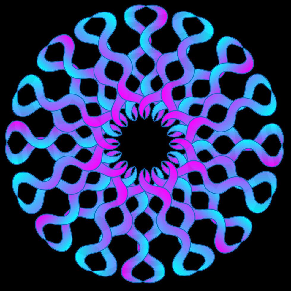 Round blue and pink pattern on black background vector