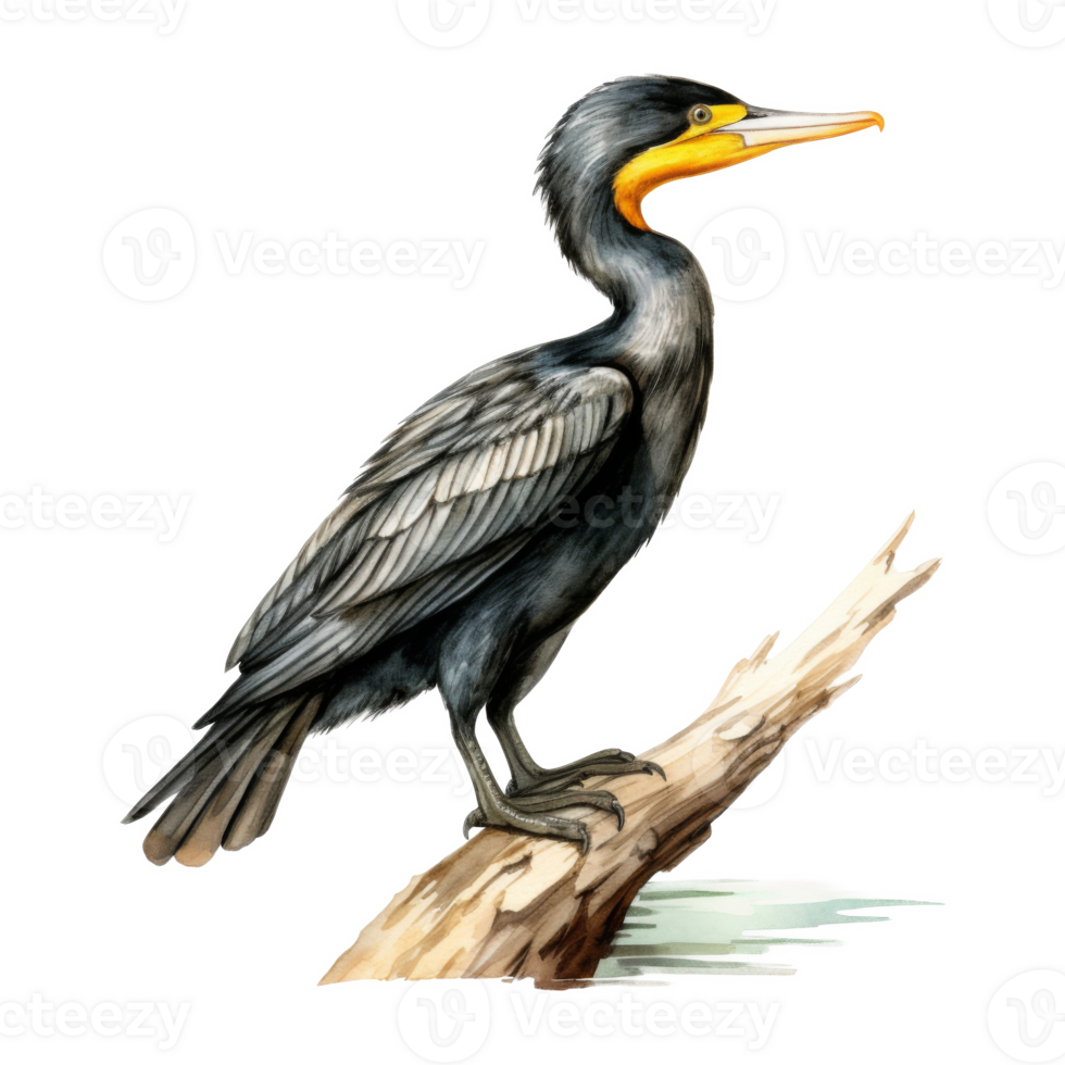 Cormorant, Bird Illustration. Watercolor Style. png