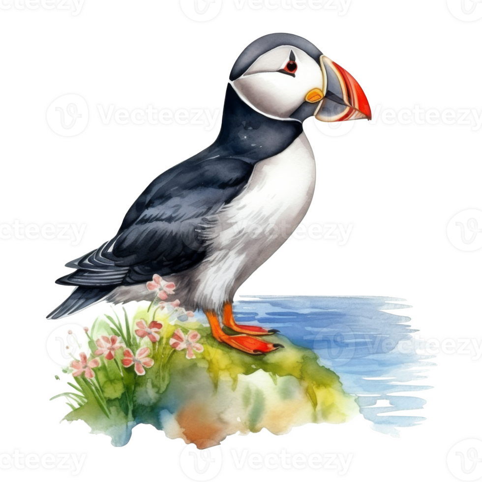 Puffin, Bird Illustration. Watercolor Style png