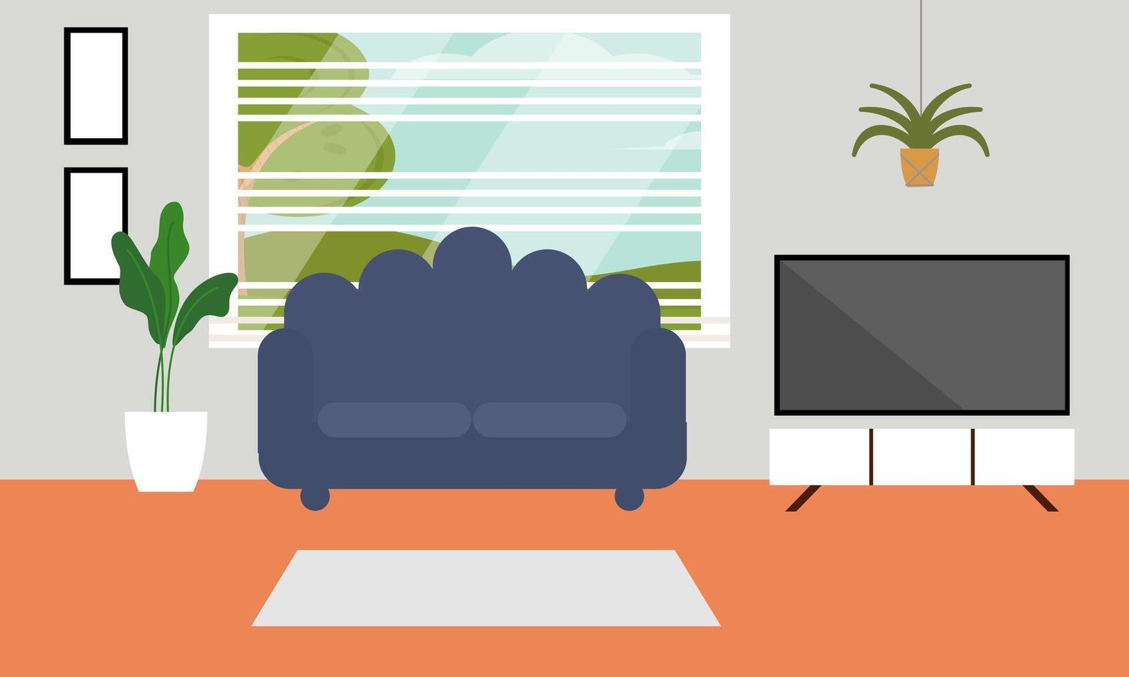 Living room with furniture. Cozy interior with sofa and tv vector