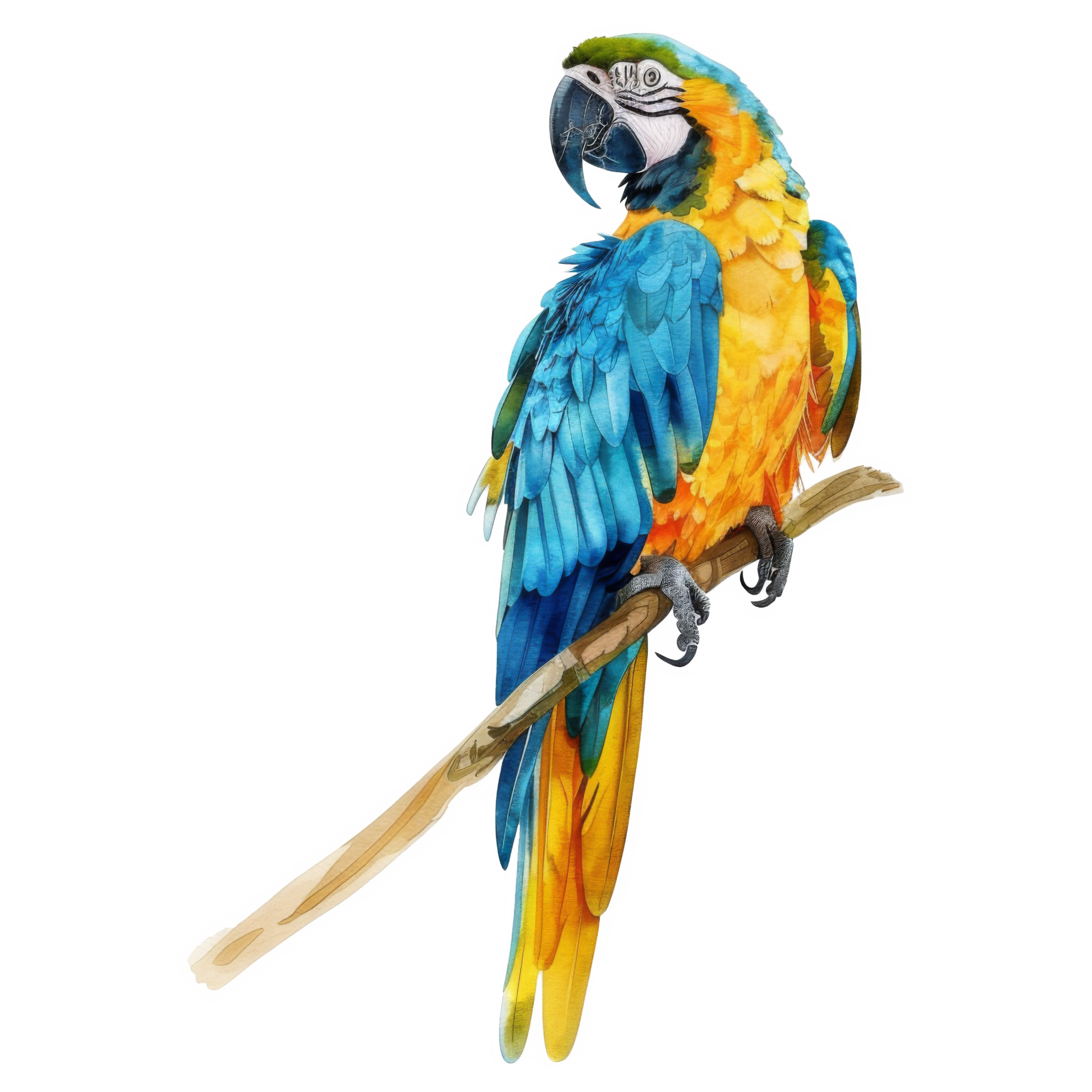 Blue and gold macaw bird illustration watercolor style 45386697 png