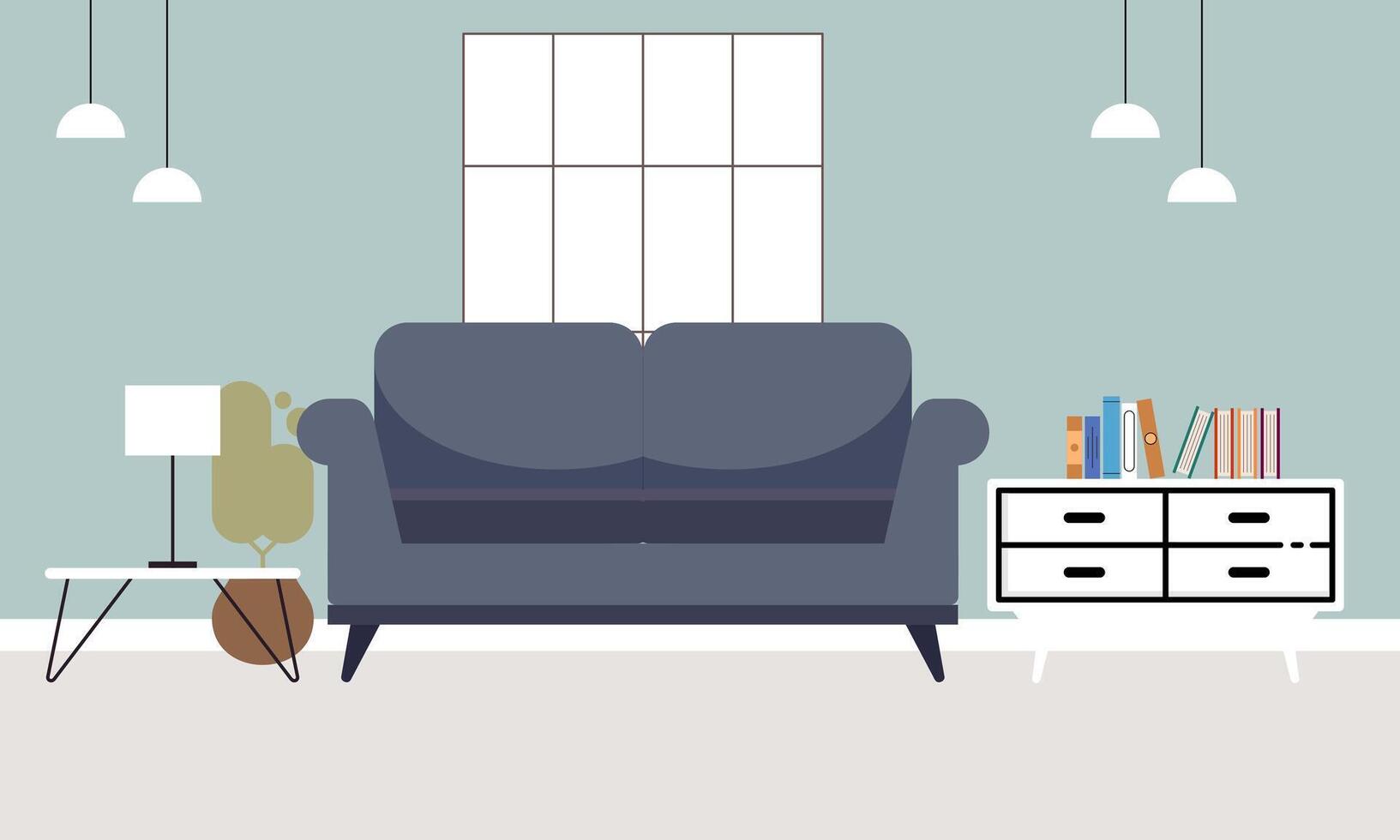 Living room with furniture. Cozy interior with sofa and tv vector