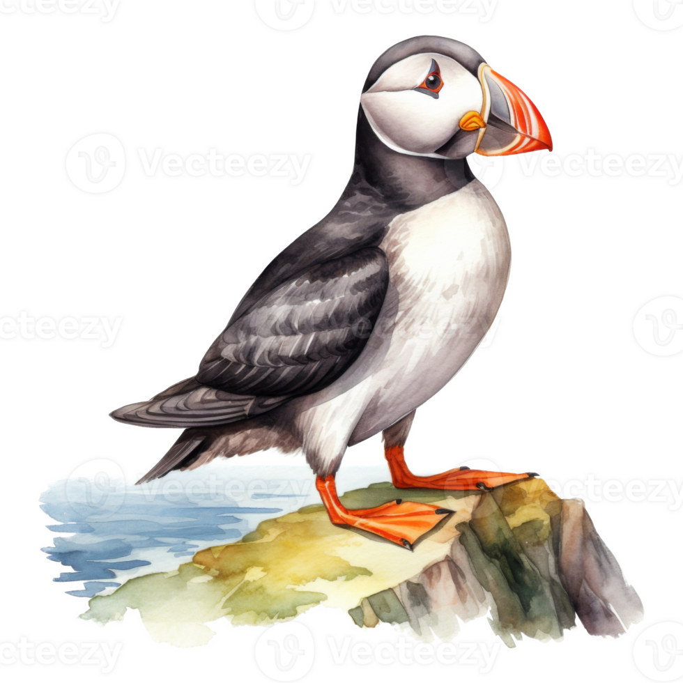 Puffin, Bird Illustration. Watercolor Style png
