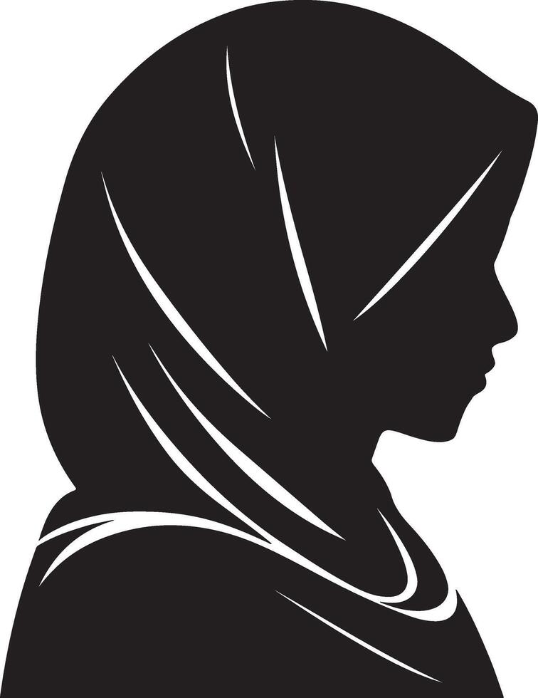 Side view black line art silhouette of muslim woman portrail vector