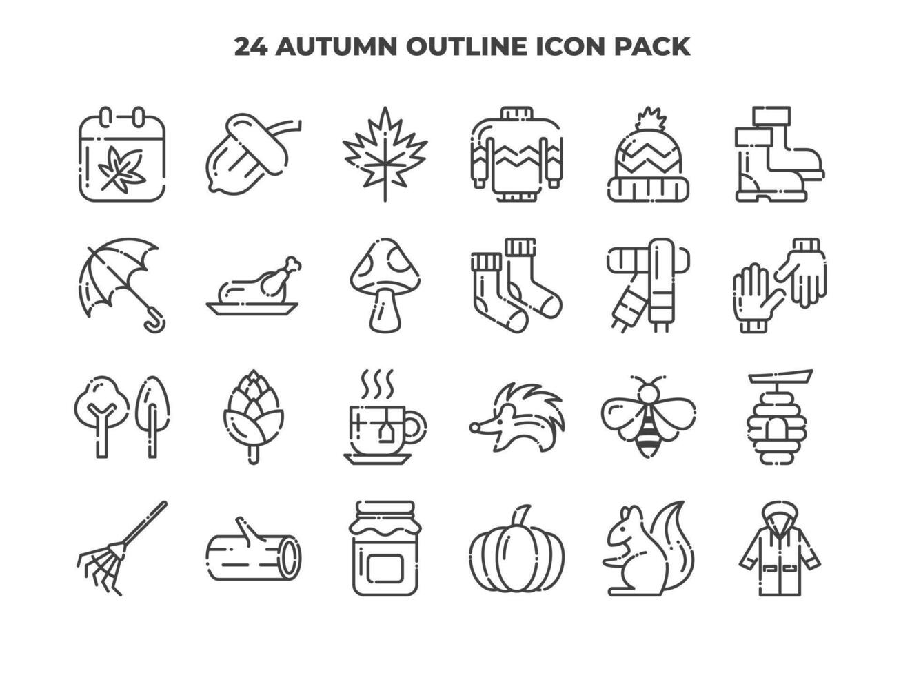24 Autumn Element Outline Icon Set - Autumn Season Icon Pack Illustration vector