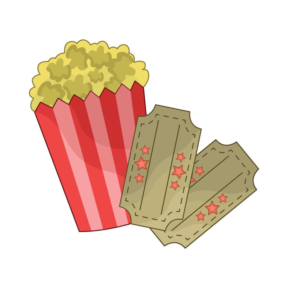 illustration of ticket with popcorn vector