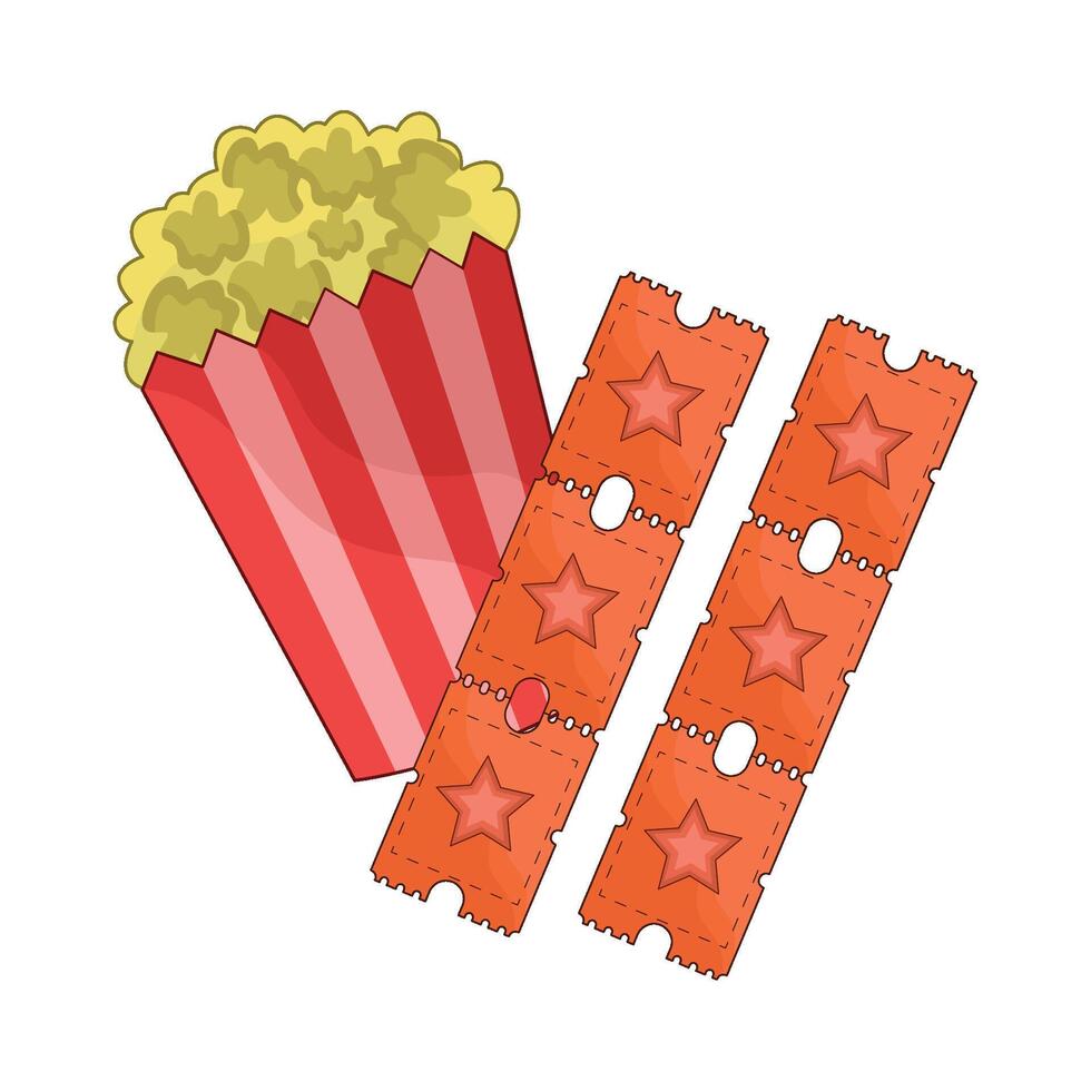illustration of ticket with popcorn vector