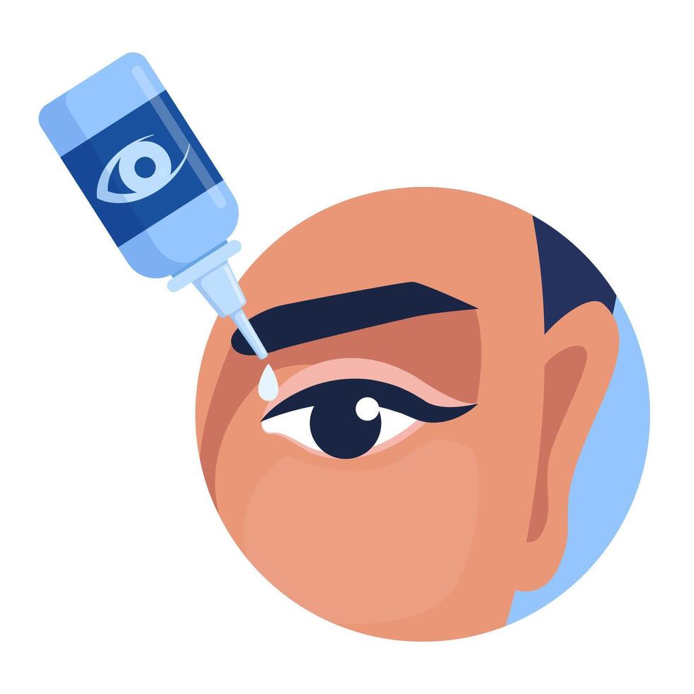 Young woman's eye and medical drops putting to eye. Healthcare and eyes hygiene concept. vector