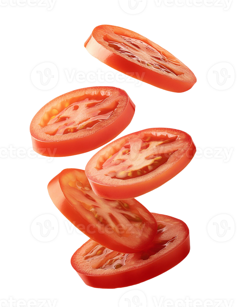 creative photo of fresh tomato slices floating on a transparent background png