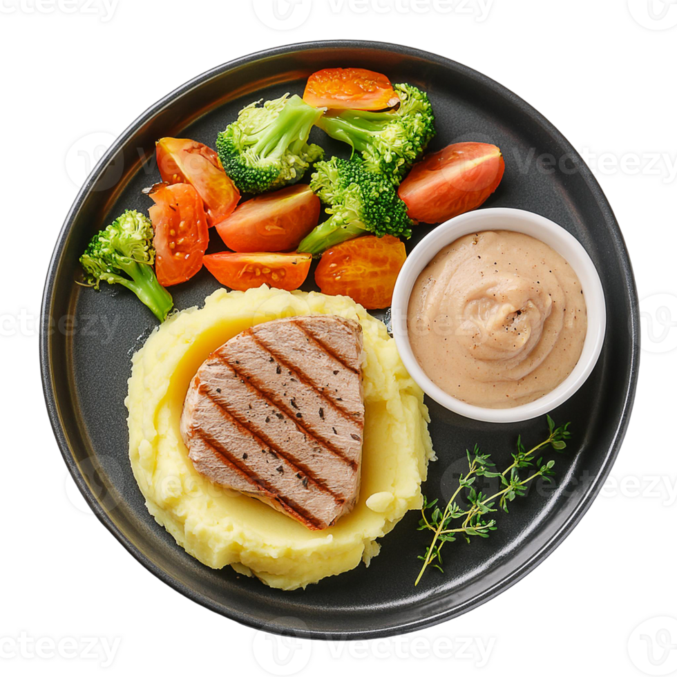tuna fish steak salad and mashed potatoes png