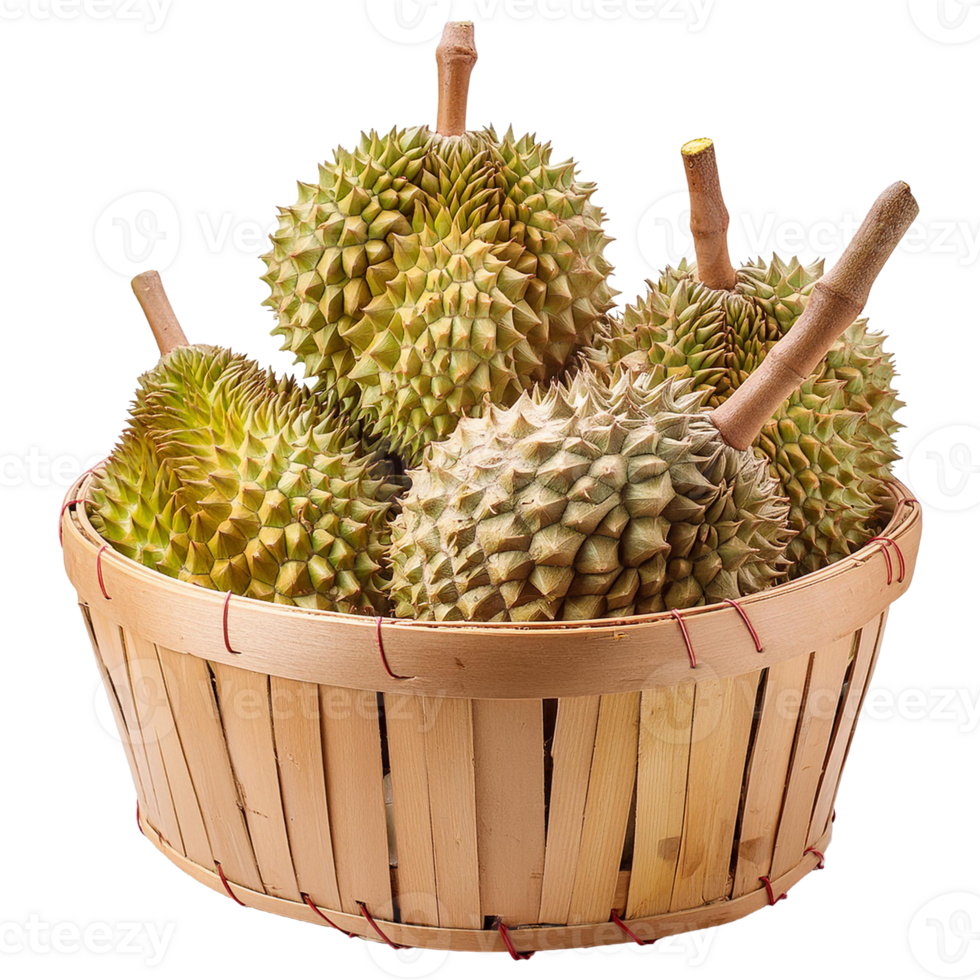 whole and open durian tropical fruit in basket png