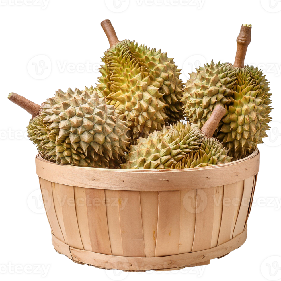 whole and open durian tropical fruit in basket png