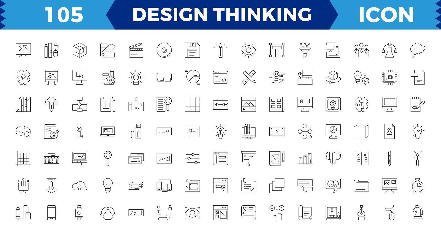 Set of pixel Perfect design thinking Icons. Simple line art style icons pack. illustration,editable stroke. vector
