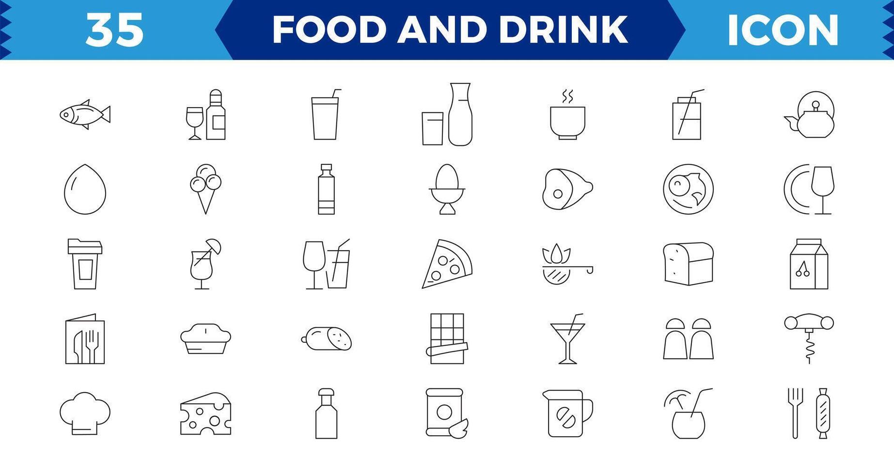 Food and Drink Line Editable Icons set. vector