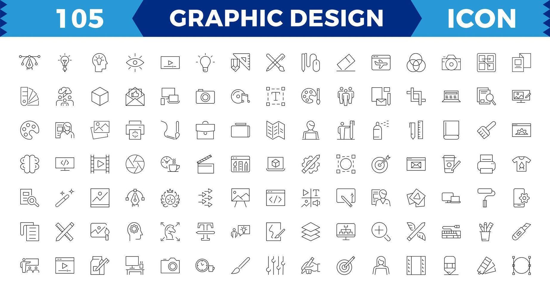Pixel Perfect Set of thin line icons of graphic design. Simple linear icons in a modern style flat, Creative Process. Graphic design, creative package, stationary, software and Editable stroke vector