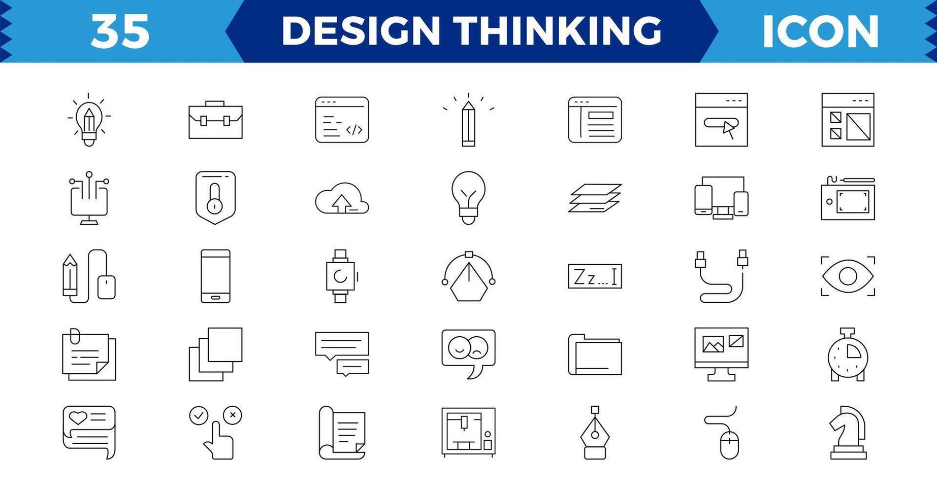 Set of pixel Perfect design thinking Icons. Simple line art style icons pack. illustration,editable stroke. vector