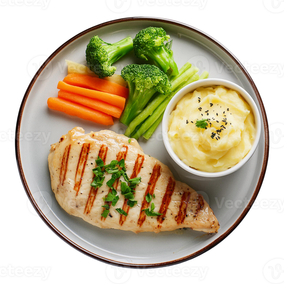 grilled chicken steak and salad with mashed potatoes png