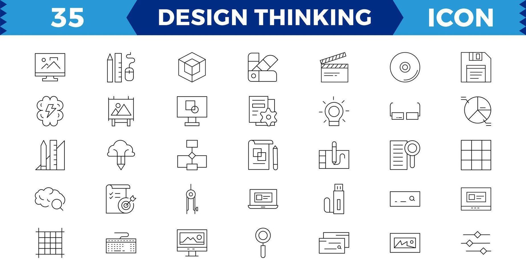 Set of pixel Perfect design thinking Icons. Simple line art style icons pack. illustration,editable stroke. vector