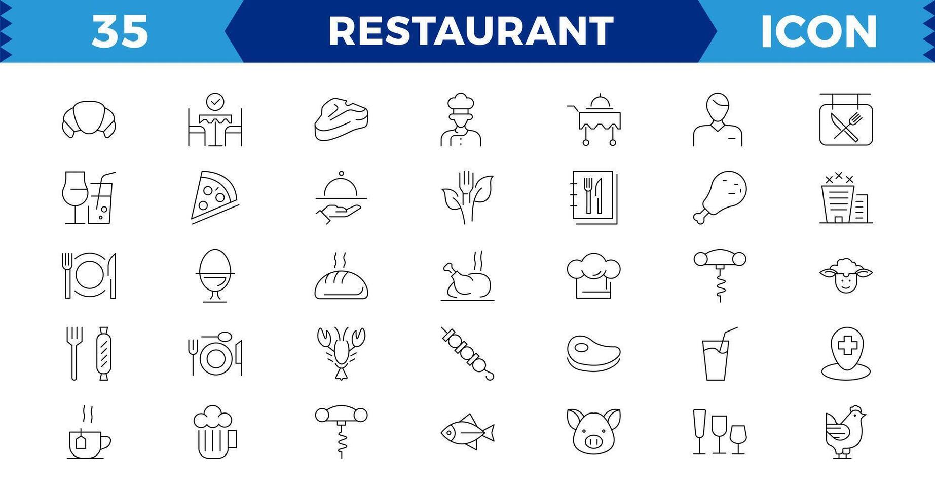 restaurante línea íconos colocar. comida icono recopilación. Delgado señales para restaurante menú. píxel Perfecto. editable trazos, contorno íconos recopilación. sencillo ilustración. vector