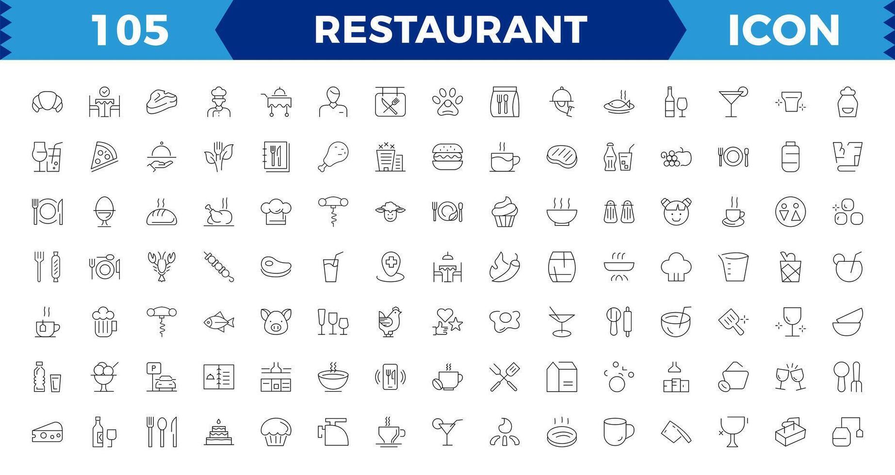 Restaurant line icons set. Food icon collection. Thin signs for restaurant menu. Pixel perfect. Editable Strokes,Outline icons collection. Simple illustration. vector