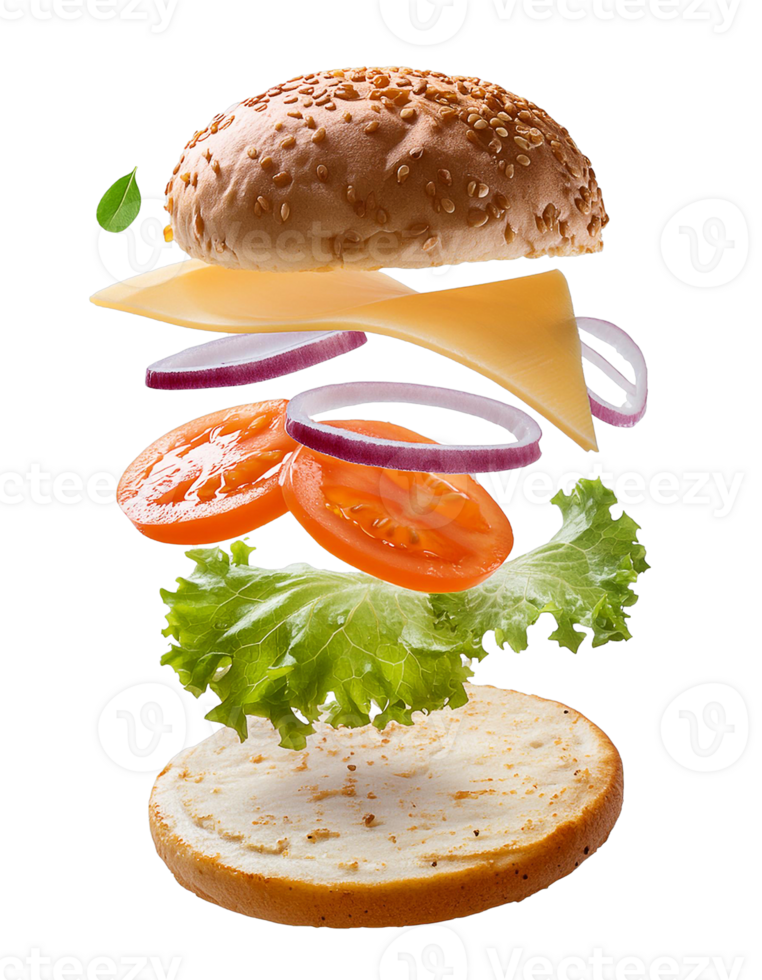 floating big barbecue burger elements png