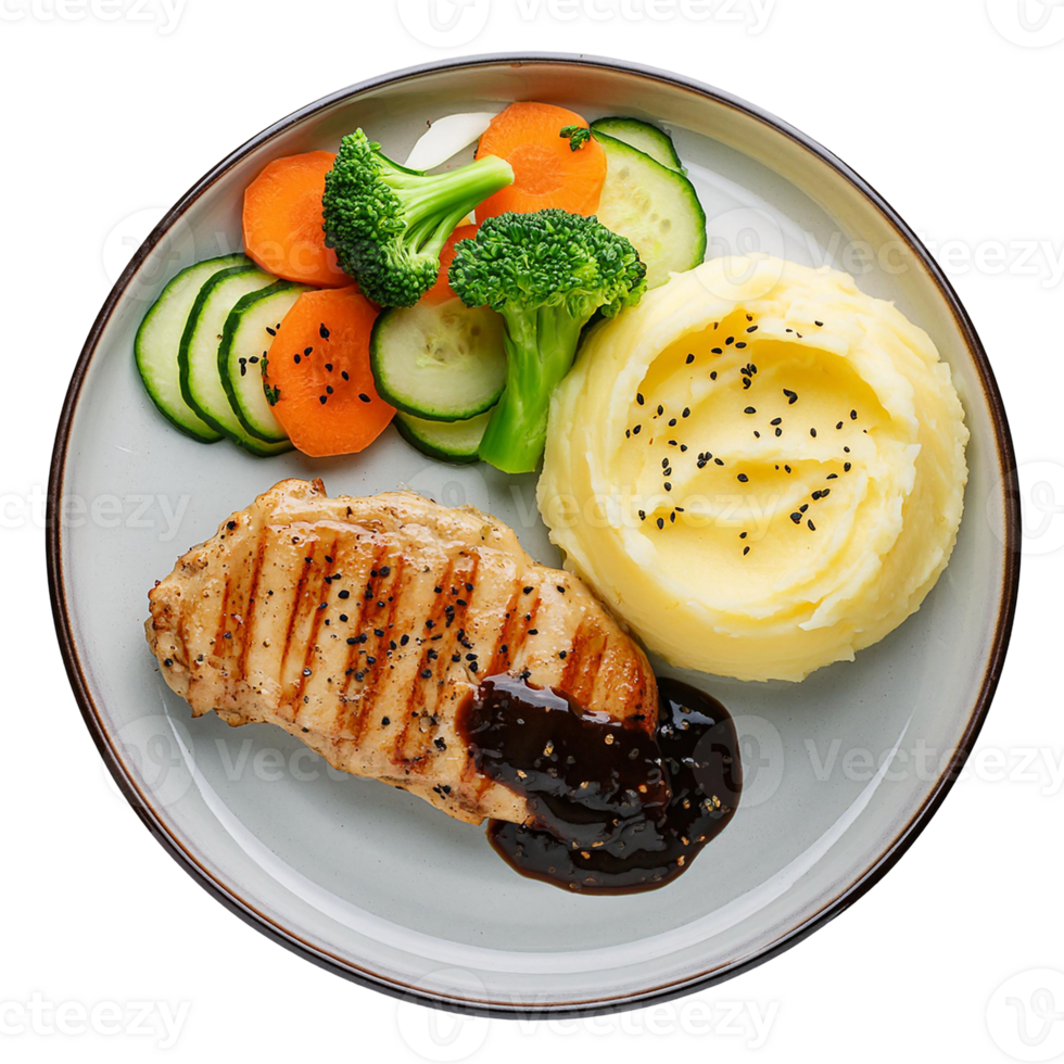chicken steak salad and mashed potatoes png