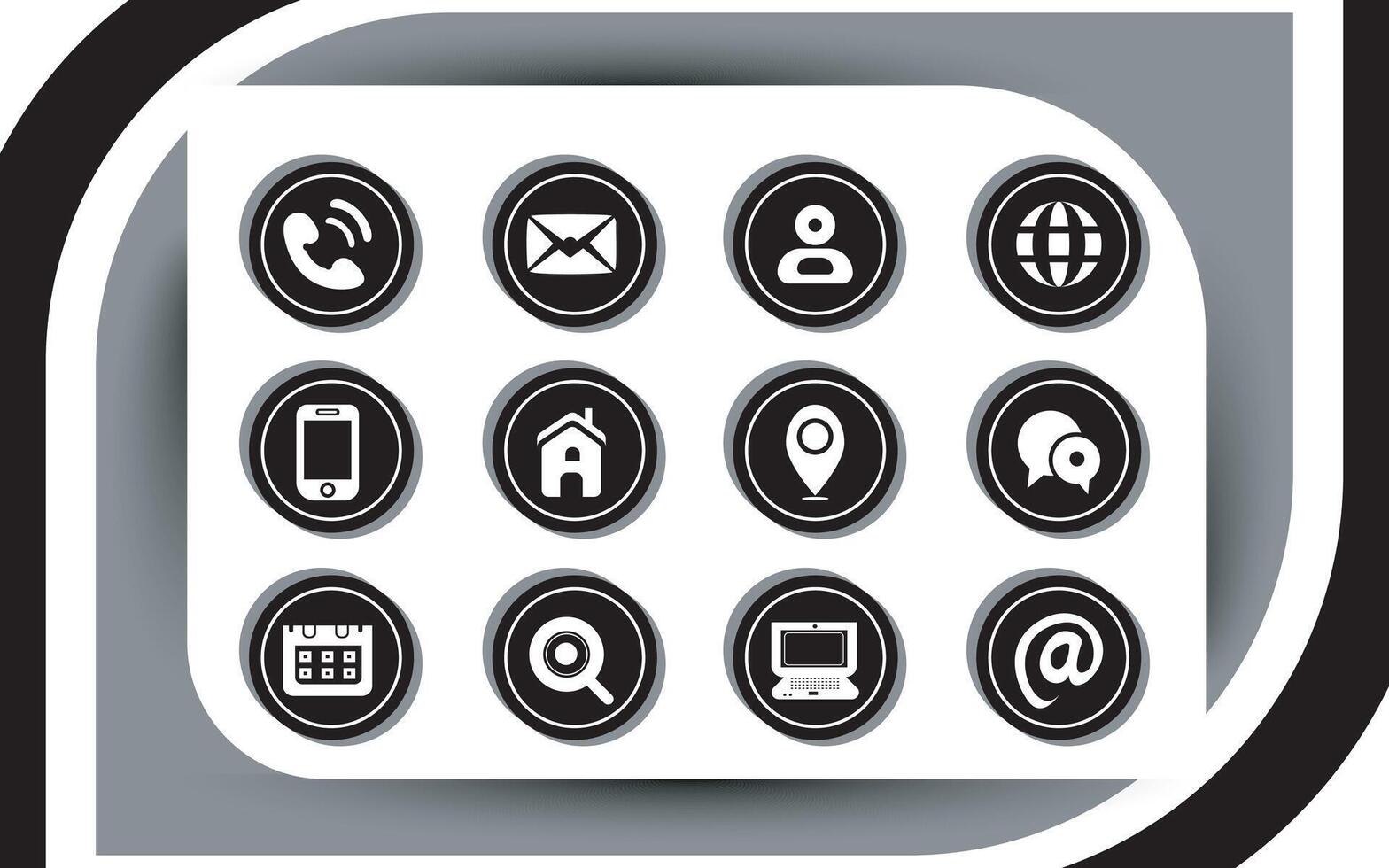Contact related icon set, Essential Flat Stroke Circular Web Icon Set Phone Contact Location Button, Web icon, contact us icon, address, location, email, phone, Contact information symbols collection. vector