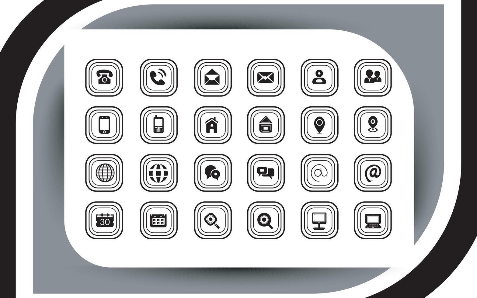Contact related icon set, Essential Flat Stroke Circular Web Icon Set Phone Contact Location Button, Web icon, contact us icon, address, location, email, phone, Contact information symbols collection. vector