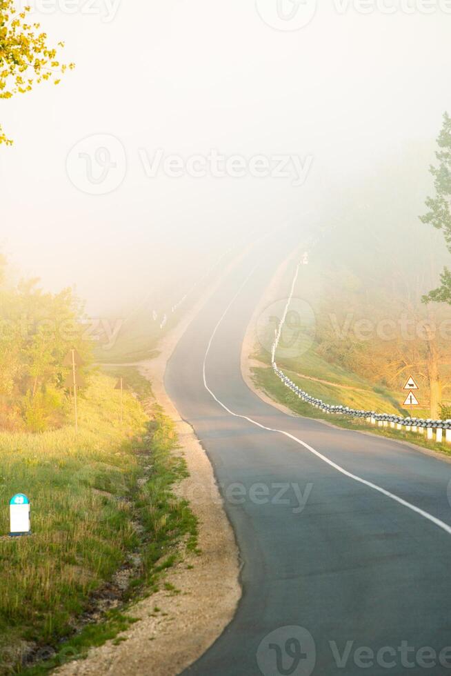 Very beautiful landscape with fog and green nature in the Republic of Moldova. Rural nature in Eastern Europe photo