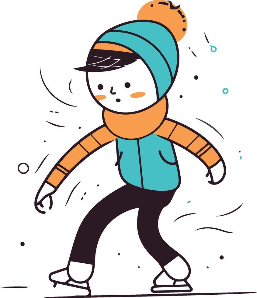 Cute boy skating on ice. Winter sport. vector