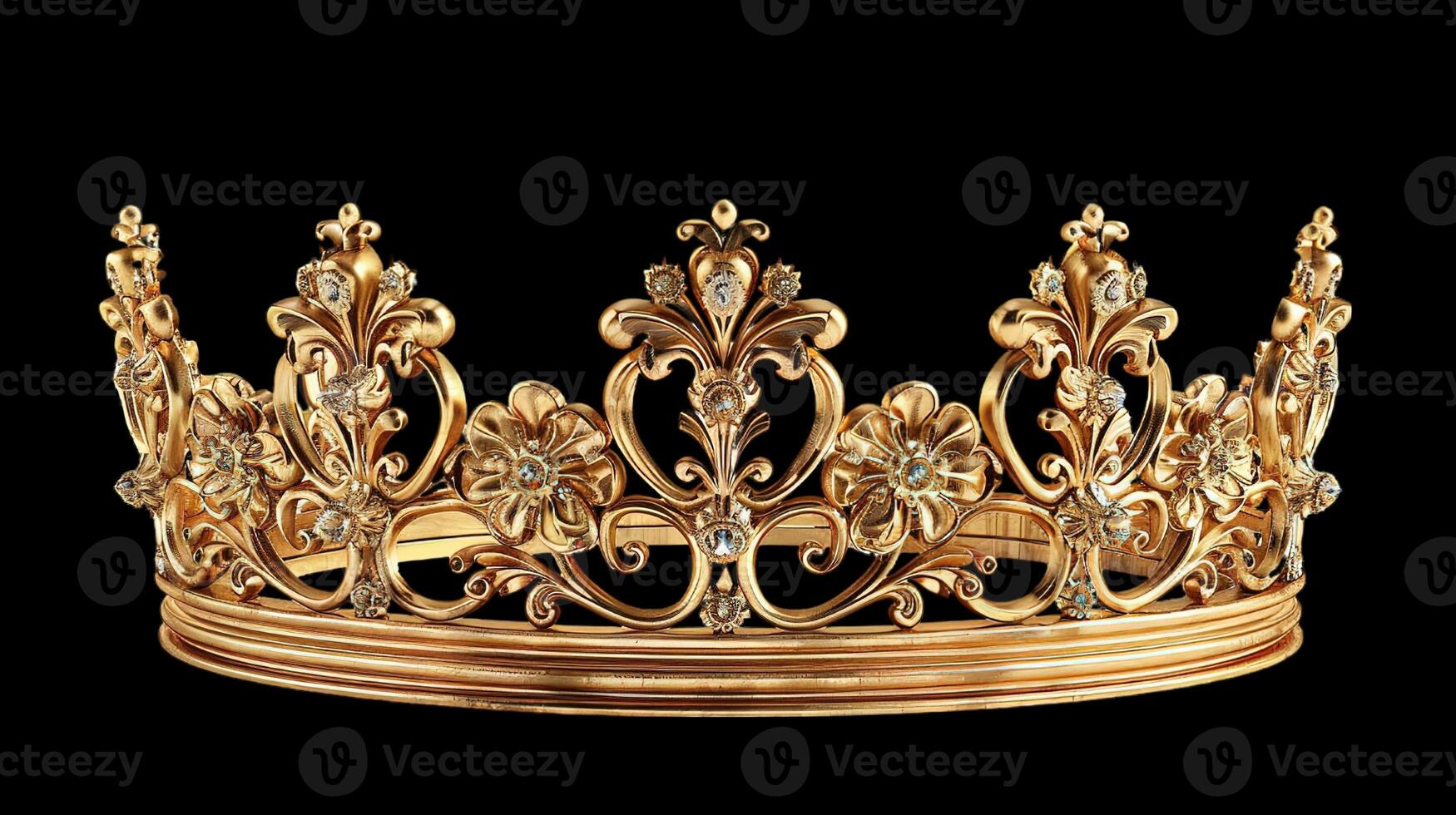 Gold ornate crown with gemstones, symbol of royalty and luxury, intricate craftsmanship detail photo