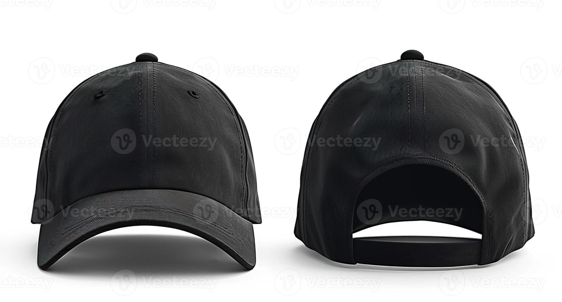 Distressed denim baseball cap mockup isolated on white, showcasing front and back views with detailed textures, perfect for fashion design and streetwear branding photo
