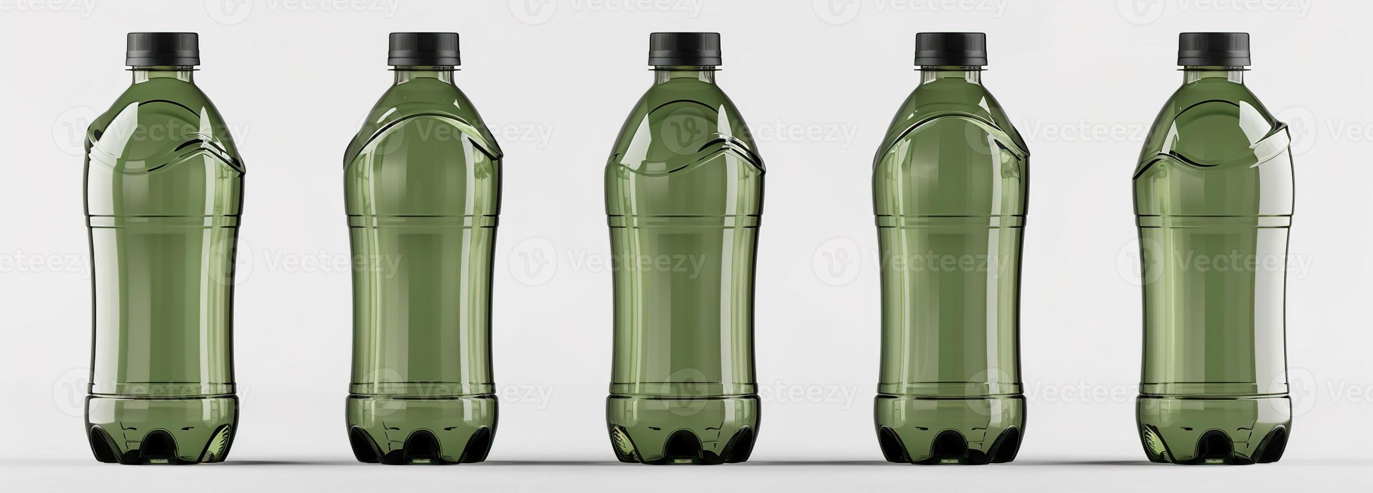 Eco-Friendly Plastic Bottles for Beverage Packaging, Recyclable Material Design Mockup photo