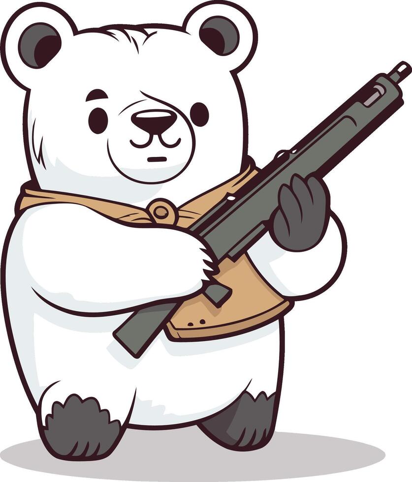 Polar bear with a gun in his hand. vector