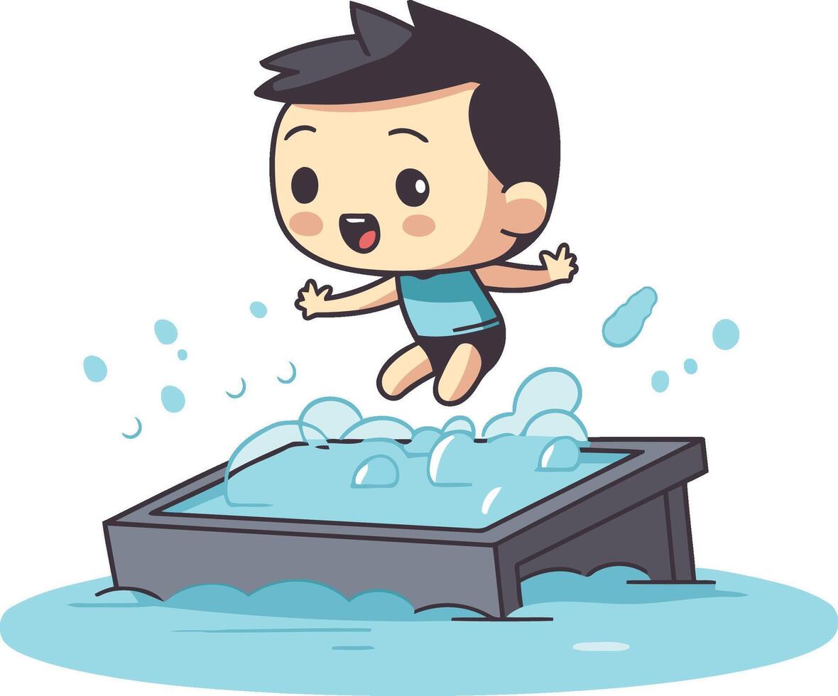 Cute little boy swimming in a pool of a cute little boy swimming in a pool. vector